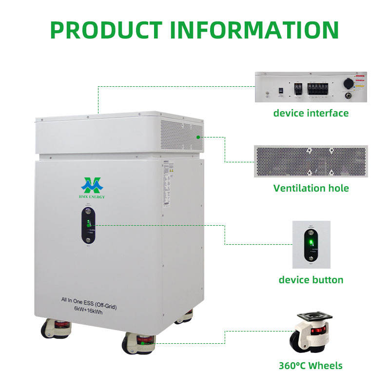 All‑in‑one energy storage cabinet interface, wheel and vent detail view
