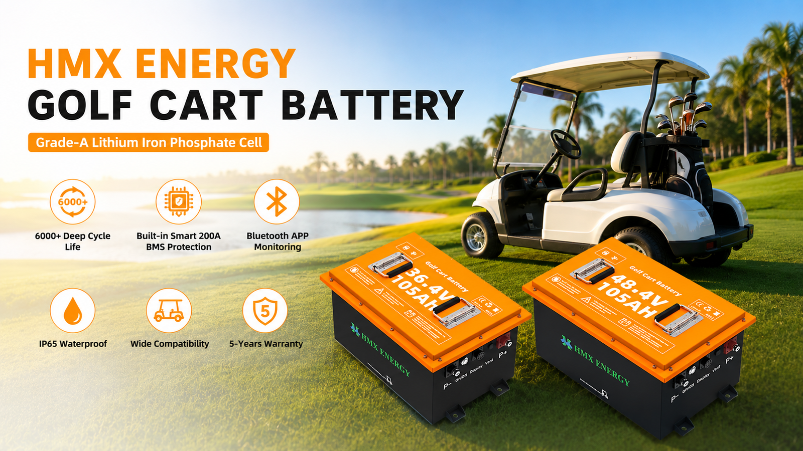 Bateria de carrinho de golfe HMX ENERGY 36v 48v 105ah
