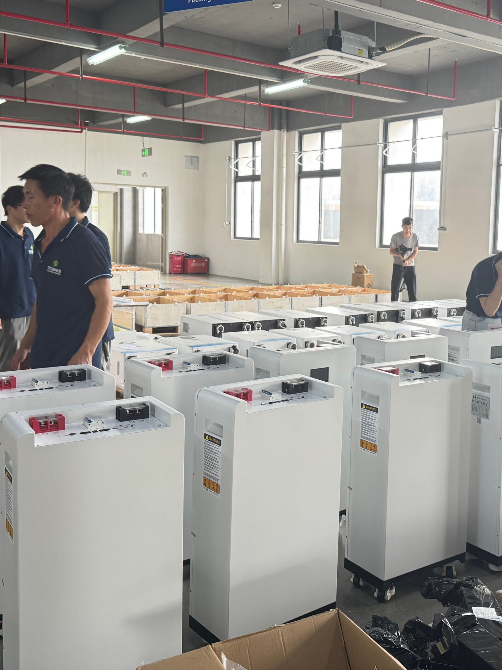 HMX energy factory workshop, vertical lifepo4 battery assembly and packing area