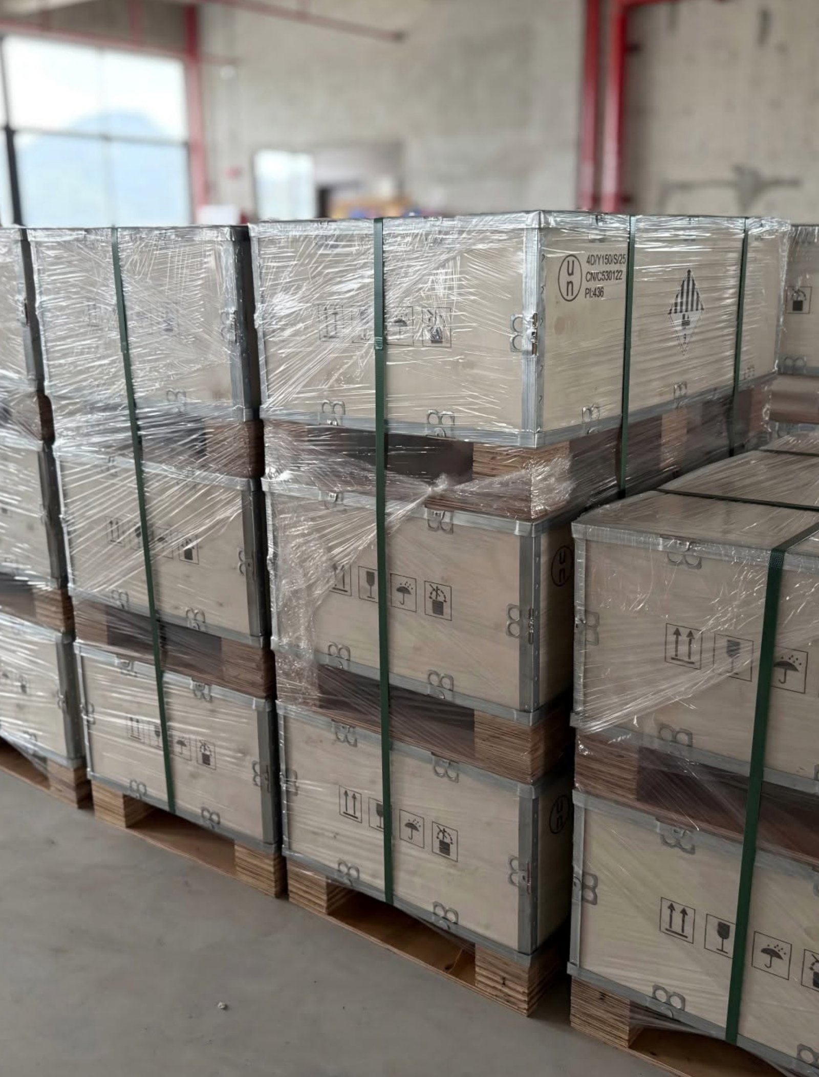 HMX energy products preparation in warehouse, export plywood wooden crate packing