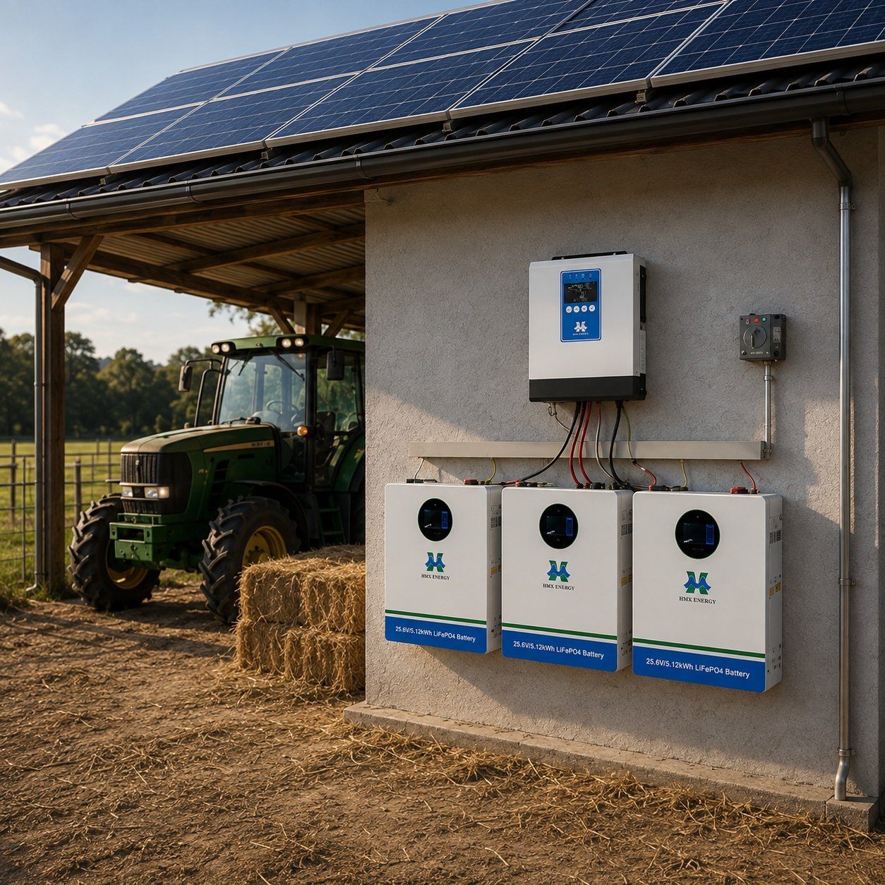 Instalação no local de inversor híbrido, sistema de armazenamento solar off-grid em fazenda