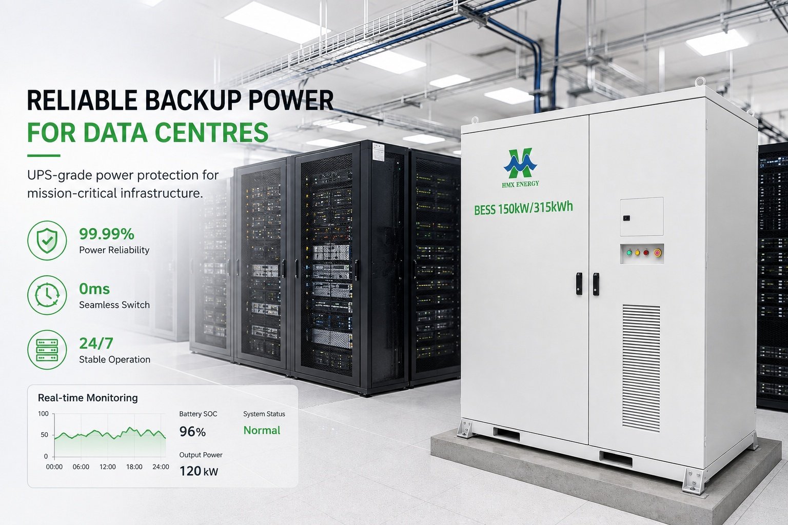 LiFePO4 C&I ESS provide UPS backup power for data center critical IT equipment 315kwh