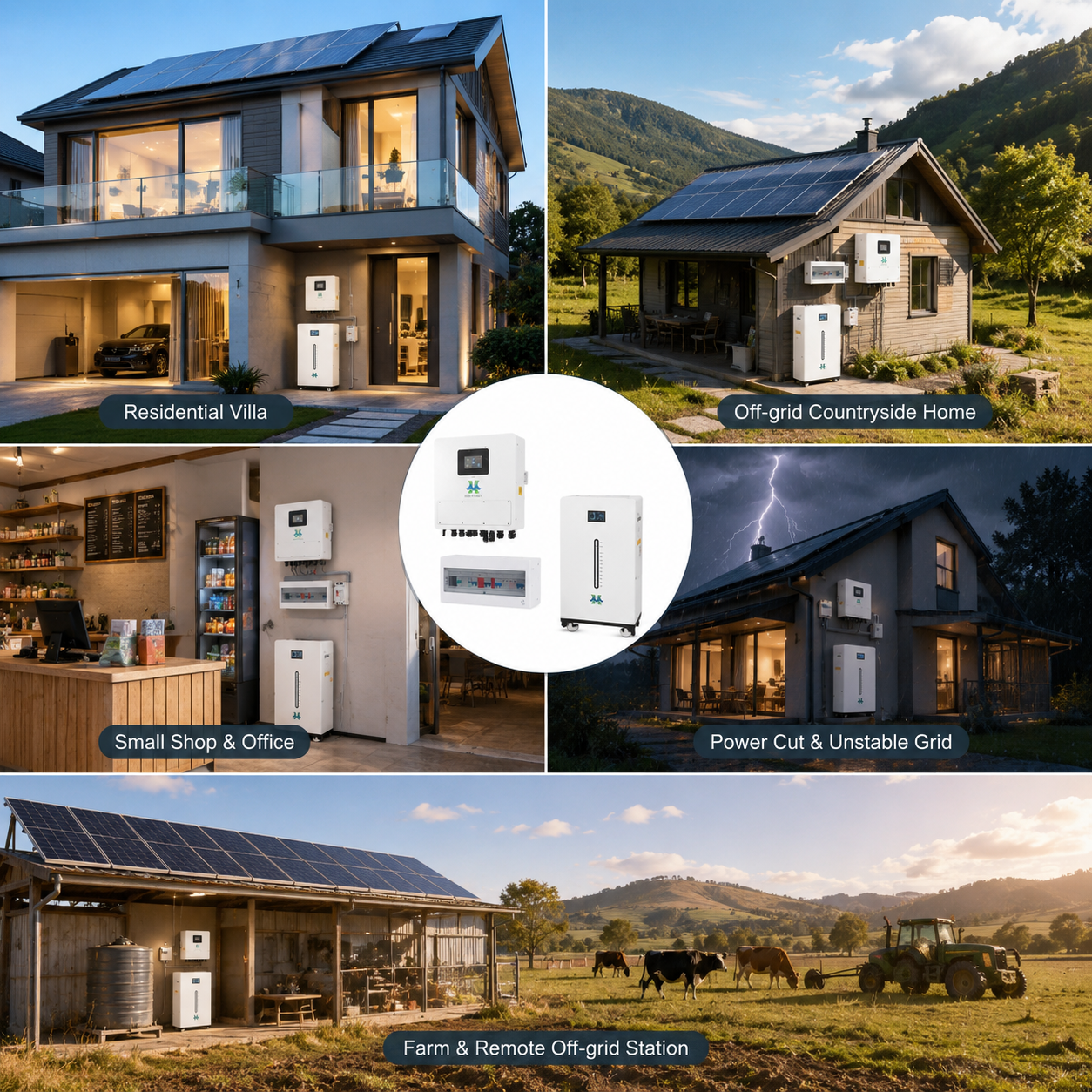 Off‑grid cottage powered by complete residential home solar energy storage system