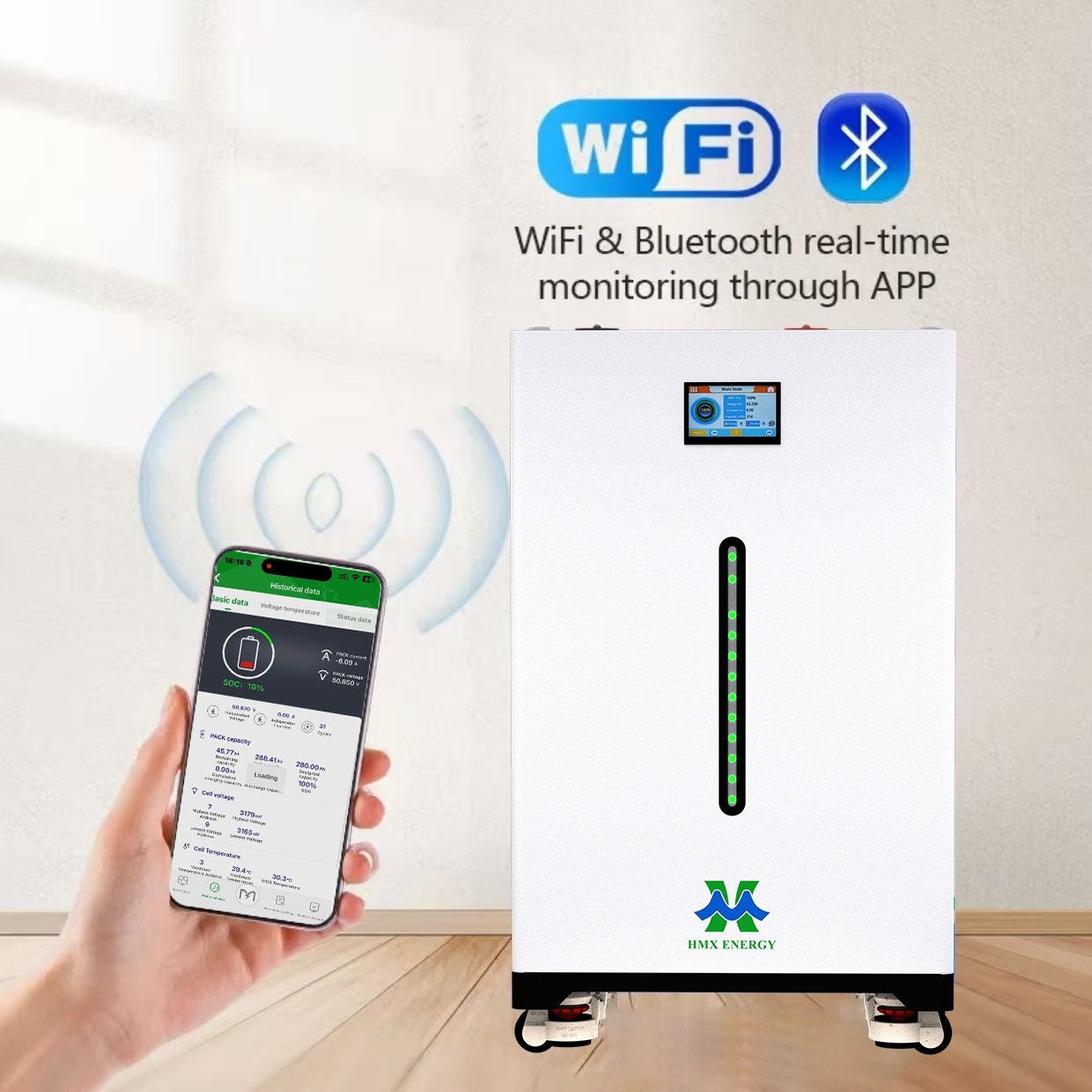 Smart BMS WIFI monitoring 51.2V LiFePO4 home battery system