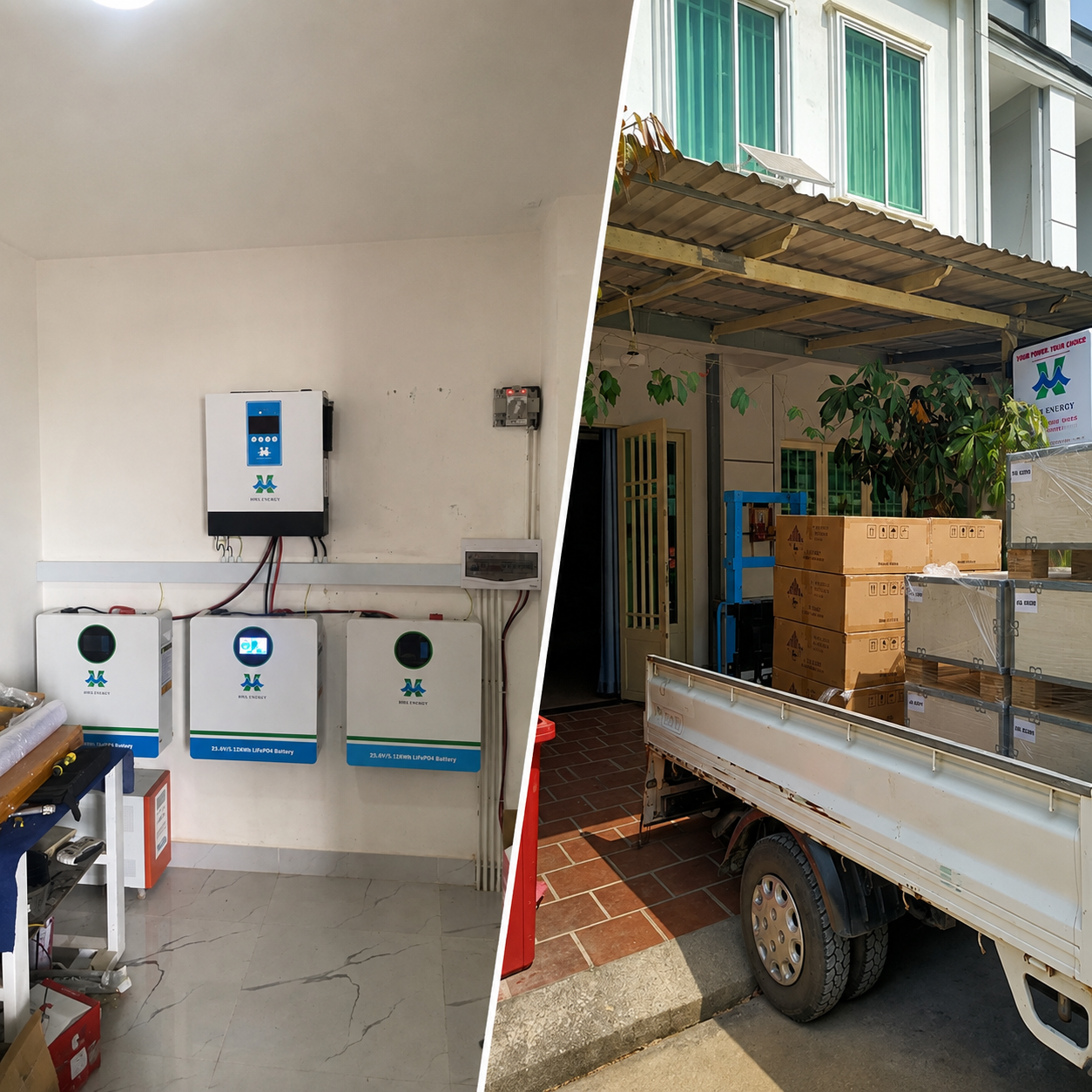 Sistema híbrido para cafeteria com bateria de 5kwh e inversor 24v4kw 5.5kw